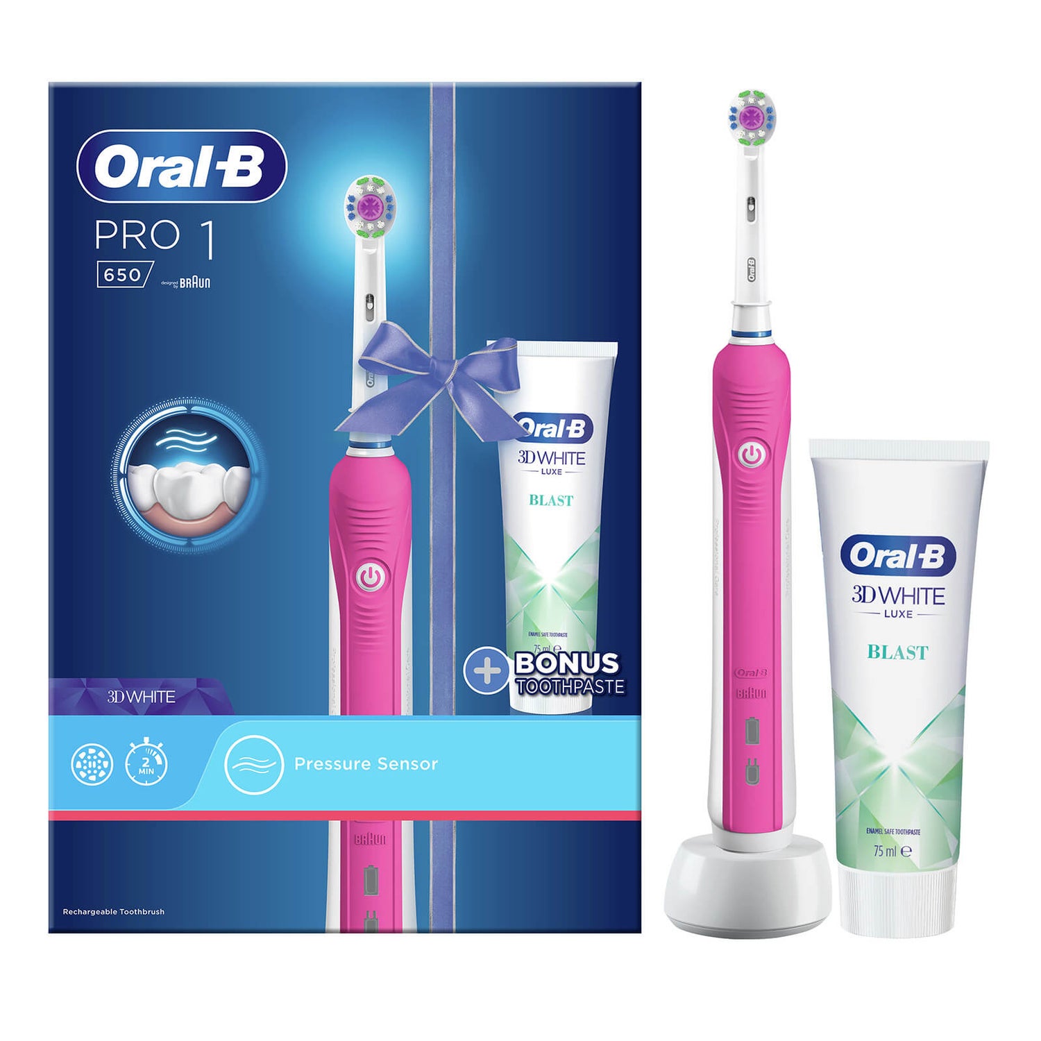 Oral B Pro 1 650 Electric Toothbrush And Toothpaste Pink