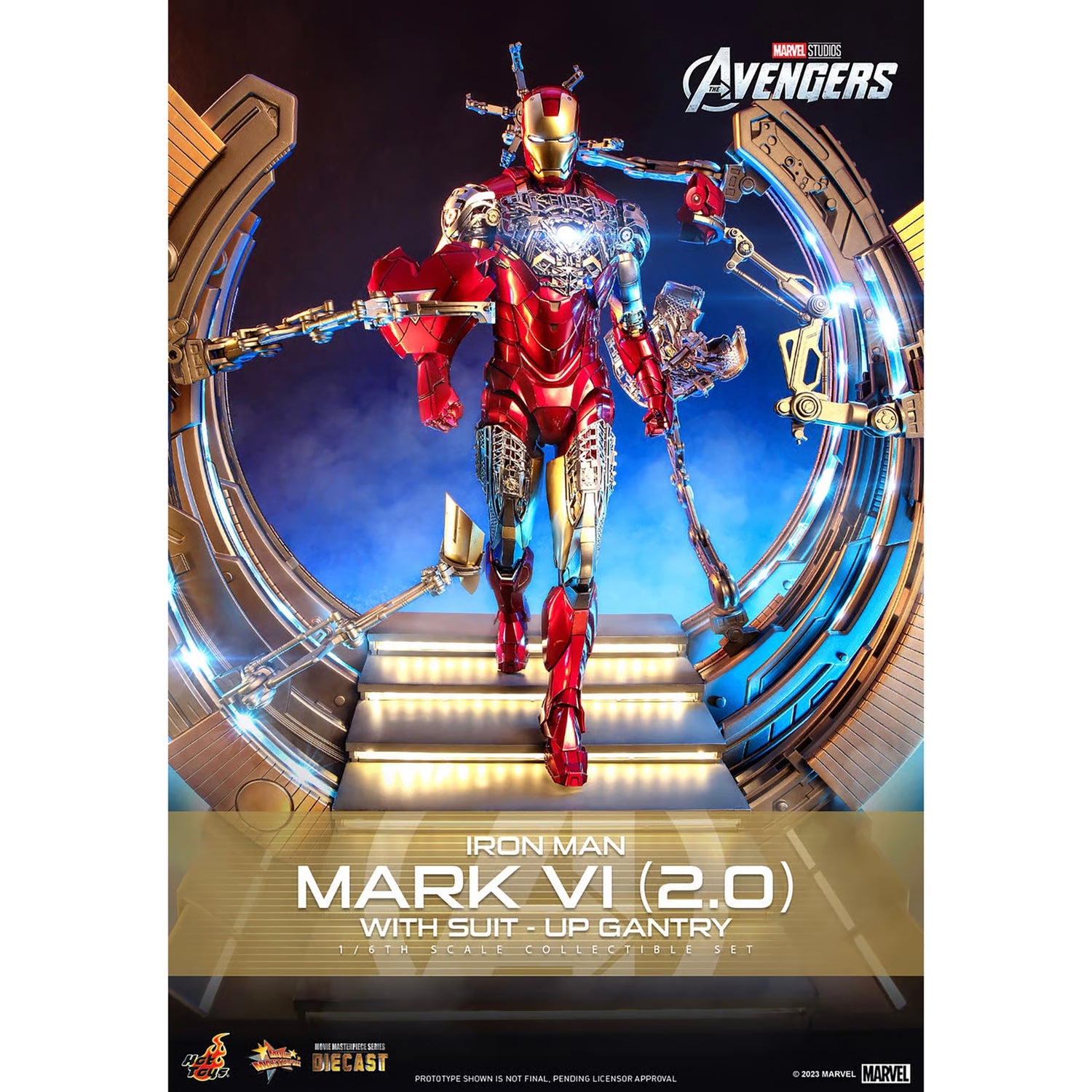 Hot Toys Scale Marvel Iron Man Mark Vi With Suit Up Gantry Statue Merchandise Zavvi