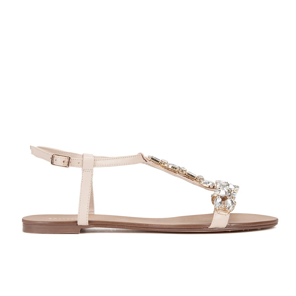 Dune Women S Nakeeta Embellished Leather T Bar Sandals Nude Thehut