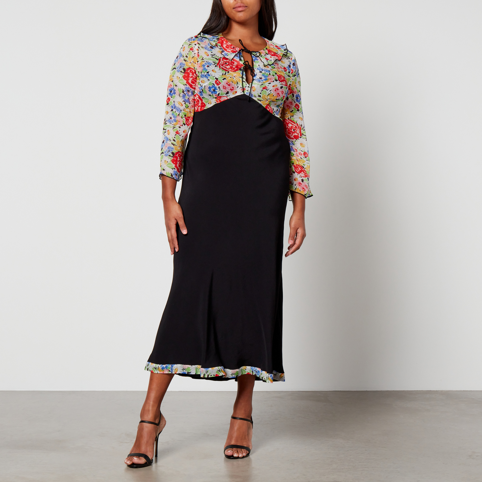 Rixo Lora Floral Print Chiffon And Crepe Midi Dress Uk Coggles