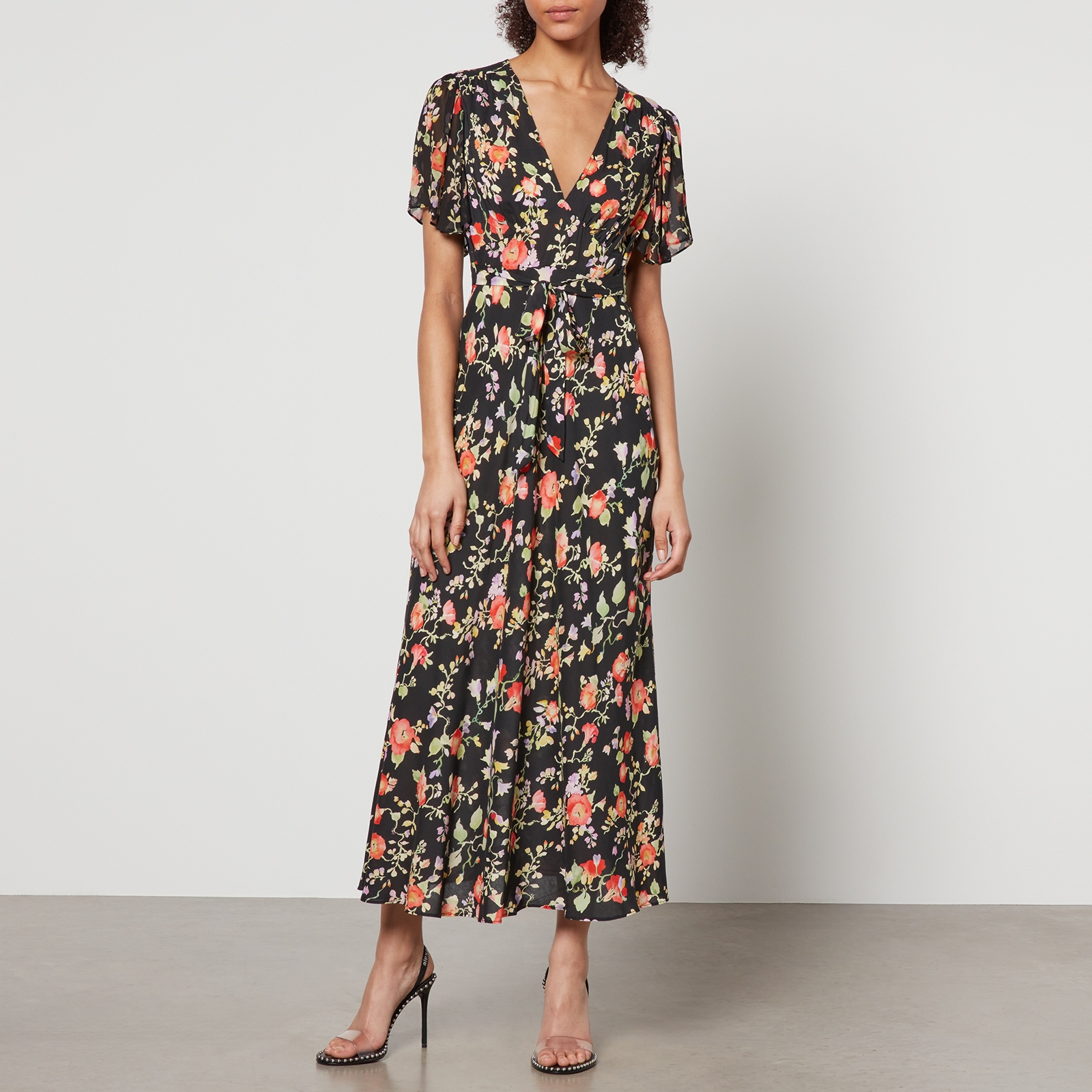 RIXO Florida Floral Print Chiffon Midi Dress Coggles