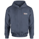 Back To The Future Logo Embroidered Unisex Zipped Hoodie - Navy