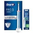 Oral B Pro 3 3000 Cross Action Blue Electric Toothbrush & Toothbrush Heads Bundle (Pack of 4) - Black