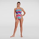 Women's Rainbow Wave Allover Tie-Back Swimsuit Red/Pink - 28