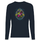 Harry Potter Hogwarts Neon Crest Men's Long Sleeve T-Shirt - Navy