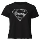 Marble Superman Logo Women's Cropped T-Shirt - Black