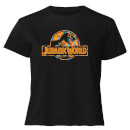Jurassic Park Logo Tropical Women's Cropped T-Shirt - Black
