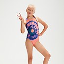 Pulseback-Badeanzug für Mädchen Koralle/Blau - 13-14