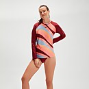 Women's Printed Long Sleeve Swim Top Oxblood/Coral - M