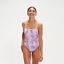 Women's Printed Adjustable Thinstrap Swimsuit Lilac/Coral - 36