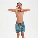 Bañador corto estampado de 33 cm para niño, azul agua/naranja - L