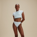 Flu3nte Logo Elastic Cheeky Solid High Waist Bikini Bottom - White | Size S