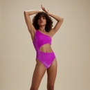 Flu3nte Velour Asymmetrical Cut Out One Piece Swimsuit - Purple | Size XS