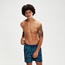 Bañador corto Leisure estampado de 41 cm para hombre, azul/blanco - XL