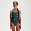 Club Training Jellyfish Glows V-Rücken-Badeanzug für Mädchen Marineblau/Grün - 9-10