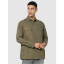 Olive Solid Regular Fit Shirt - L