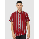 Red Vertical Regular Fit Stripes Shirt - XL