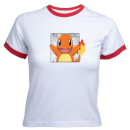 Pokémon Pokédex Charmander #0004 Women's Cropped Ringer T-Shirt - White Red