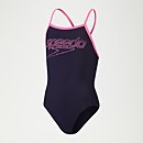 Logo Muscleback-Badeanzug mit dünnen Trägern für Mädchen Marineblau/Pink - 15-16