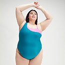 Bañador liso asimétrico para mujer en tallas grandes Verde/Morado - 40