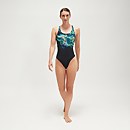 Women's Club Training Placement Digital Powerback Swimsuit Black/Green - 38