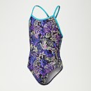 All-Over Digital V-Rückenausschnitt-Badeanzug für Mädchen Schwarz/Violett - 13-14