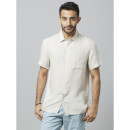 Celio Linen Solid Off White Short Sleeves Shirt - S