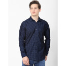 Dark Blue Checks Full Sleeves Casual Shirt S