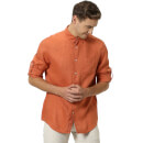 Linen Rust Solid Casual Shirt S