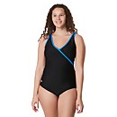Side Shirred One Piece With Binding - Blue Black | Size 14