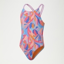 Girls Printed Twinstrap Swimsuit Pink/Blue - 9-10