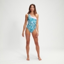Women's Printed Asymetric Swimsuit Green/Blue - 36
