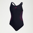 Placement Muscleback-Badeanzug für Mädchen Marineblau/Pink - 9-10