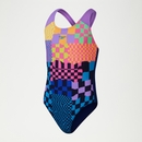 Digital Placement Splashback-Badeanzug für Mädchen Marineblau/Pink - 11-12