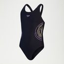 Girls Placmement Muscleback Swimsuit Black/Purple - 5-6