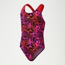 Digital All-Over Splashback-Badeanzug für Mädchen Schwarz/Rot - 5-6