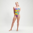 All-Over Digital-Badeanzug mit V-Rückenausschnitt für Mädchen Pink/Grün/Violett - 28