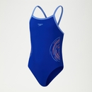 Bañador Muscleback con plastisol, tirantes finos y con estampado en los laterales para niña, azul/coral - 5-6