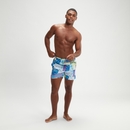 Bañador corto Leisure de 40 cm con estampado digital para hombre, azul/morado - L