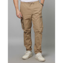 Solid Brown Cotton Cargo Pant XS