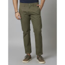 Solid Khaki Cotton Blend Trousers 30