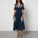 Hope & Ivy Clarice Embroidered Chiffon Maxi Dress - UK 6