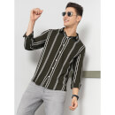 Vertical-Stripes Olive Viscose Shirt