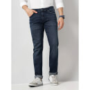 Solid Navy Cotton-Blend Jeans