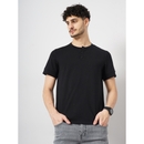 Men Solid Regular Fit Supima Cotton Henley Neck Tshirt - Black - XS