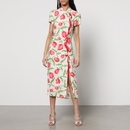 Kitri Leia Floral-Print Satin-Crepe Midi Dress - UK 8