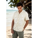 Men Green Cuban Collar Embroidered Regular Fit Cotton Casual Shirt S