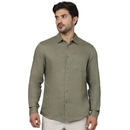 Men's Khaki Spread Collar Solid Regular Fit Linen Shirts GATALINO M