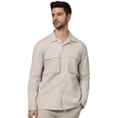 Men's Beige Spread Collar Solid Oversized Cotton Shirts GARSTOP M