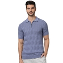 Men's Grey Polo Collar Graphic Regular Fit Cotton Flat Knit Tshirts GESWIRL L